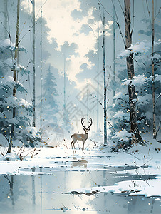神秘白雪丛林中的麋鹿图片