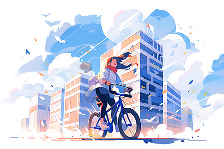 骑车穿梭都市的插图图片