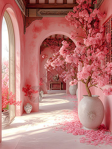 粉色浪漫的中式建筑图片