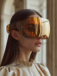 佩戴虚拟现实技术VR眼镜的女子图片
