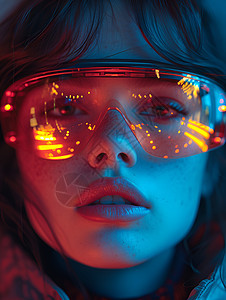 体验高科技VR智能眼镜的女子图片