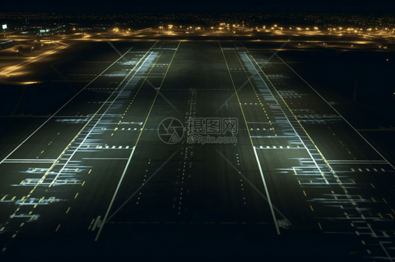 夜幕下空中的机场跑道图片