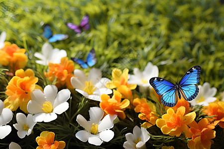 飞舞的蝴蝶与花朵背景图片