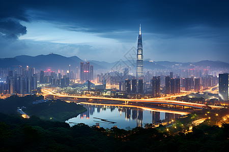 夜晚的城市景观背景图片