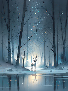湖畔的鹿背景图片