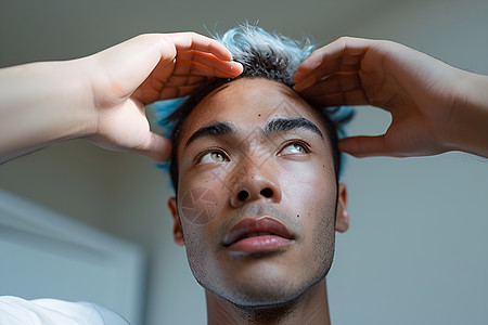 男人用手托起头发图片