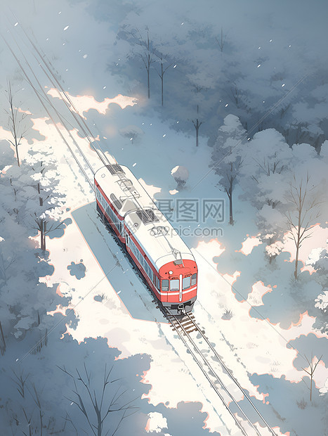 冬日列车穿越森林图片