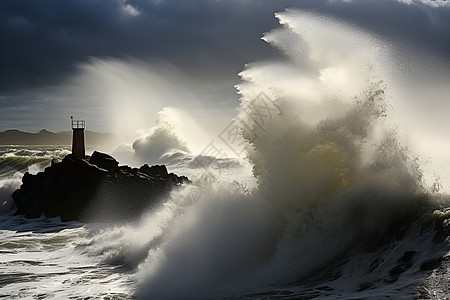 巨浪拍打海岸图片