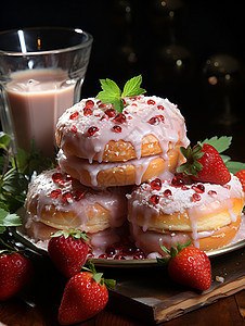 甜蜜梦幻的草莓甜甜圈图片