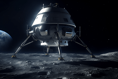 停在月球表面的着陆器高清图片
