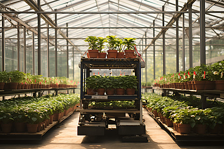 温室内的盆栽植物图片