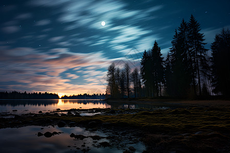 夜幕下的花夜幕下的丛林湖畔背景