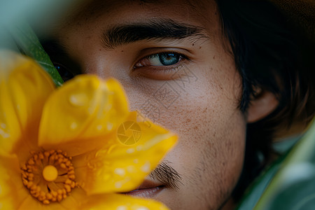 鲜花掩面的男人图片