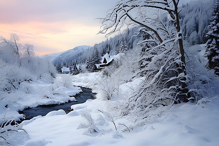 白雪皑皑的山林背景图片