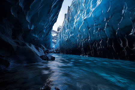 冰川洞穴的水流背景图片