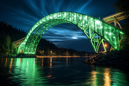 桥上闪耀的灯光图片