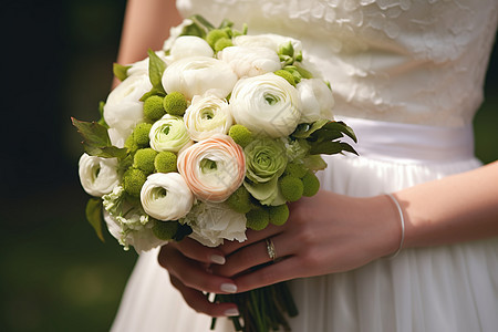 新娘手握白花图片