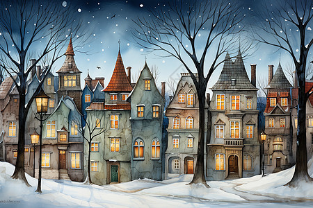 冬日童话小镇图片