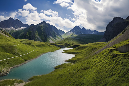 山谷湖泊的美景背景图片