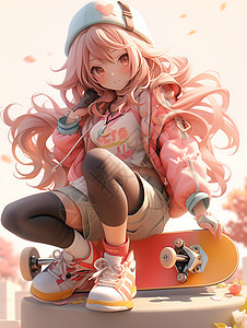 动漫少女滑板秀背景图片