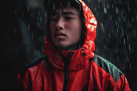 户外穿着雨衣的男士图片