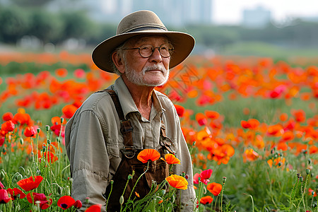 花田中的老年男性背景图片