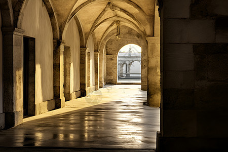 复古建筑前的走廊背景图片