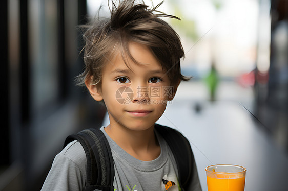 小男孩的橙汁图片
