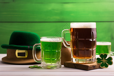 绿帽子和啤酒背景图片