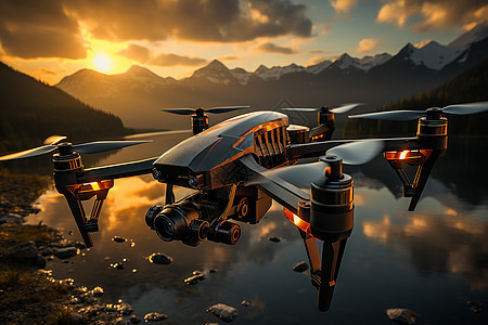 飞行的科技无人机背景图片