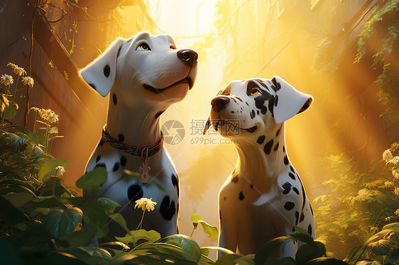 阳光下的斑点犬图片