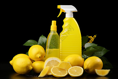 美味的柠檬和柠檬洗洁剂背景