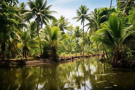 热带树林中的水域背景图片
