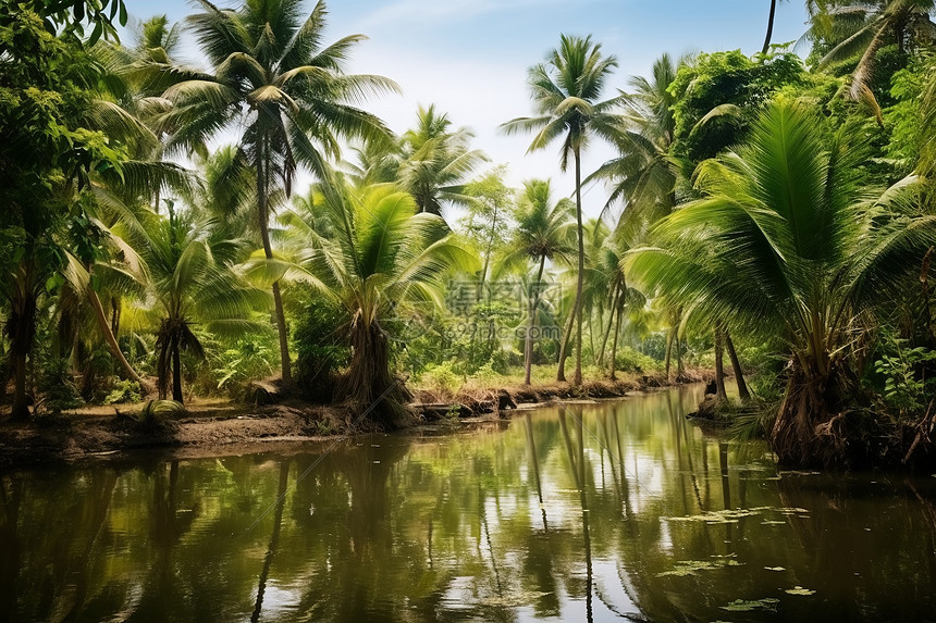 热带树林中的水域图片