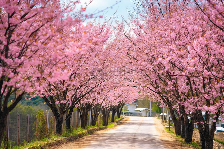 农村道路两旁的树木图片