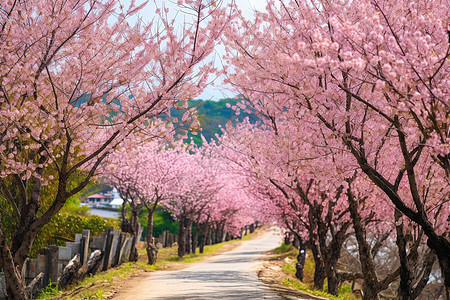 道路两旁的树木图片