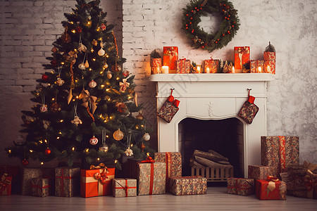 室内精美的圣诞树背景图片