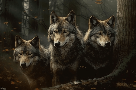 森林中的狼群图片