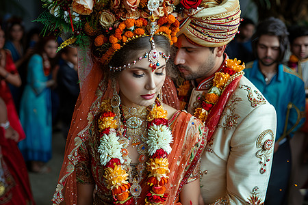 浪漫的印度新娘新郎高清图片