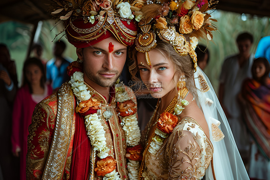 传统民族服饰的年轻夫妻图片