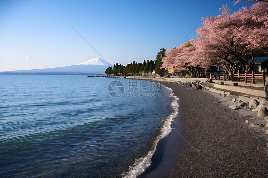 远处的富士山景观图片