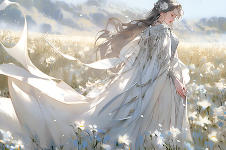 花园女王穿着雪白长袍图片