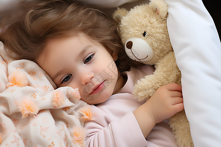 小女孩与毛绒玩具背景图片