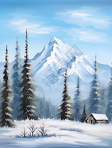 静谧的冬季雪山卡通插图图片