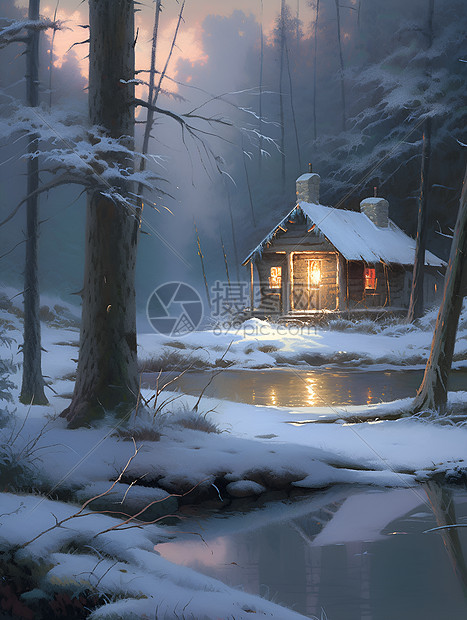 冬日森林的艺术插图图片