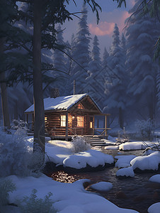 冬日的林间小屋图片
