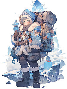 冰雪探险的小男孩背景图片