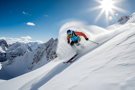 极速滑雪的滑雪者图片