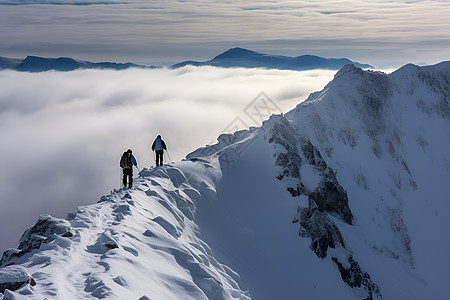 雪山攀登户外攀登山谷的旅者背景