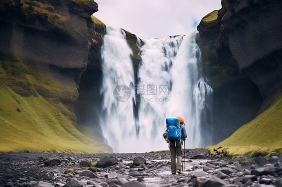 山谷中探险的旅者图片